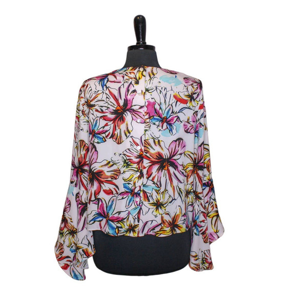 Catherine Malandrino Floral Blouse Top Flare Sleeve Multicolor Size M - Picture 3 of 4
